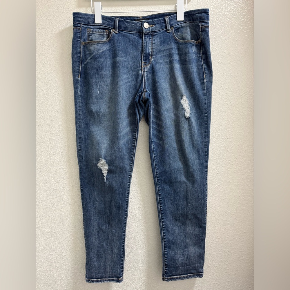 Metaphor Jeans Straight Leg Distressed Denim Stretch Pockets Blue Womens 12